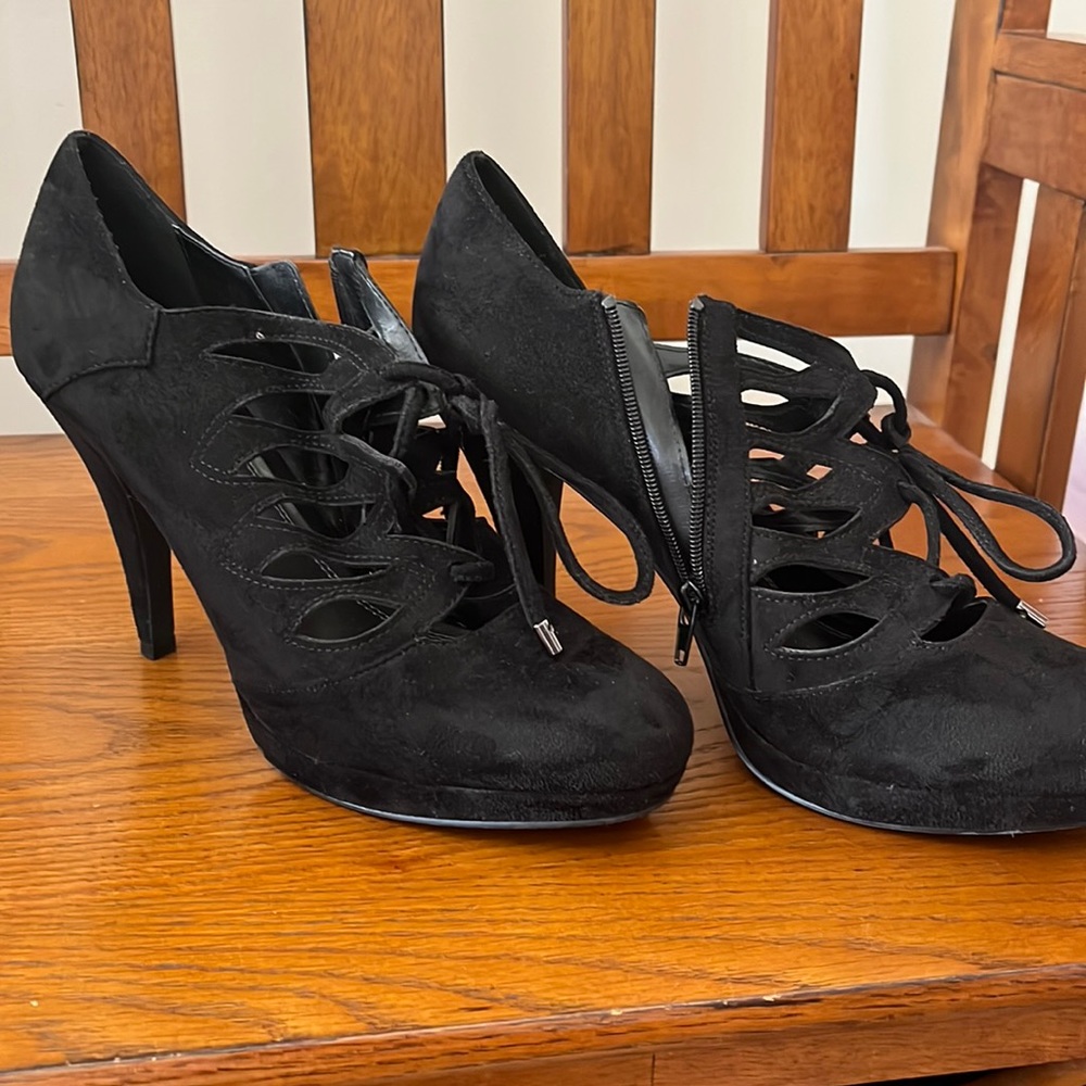 Impo Black Lace-Up Heels